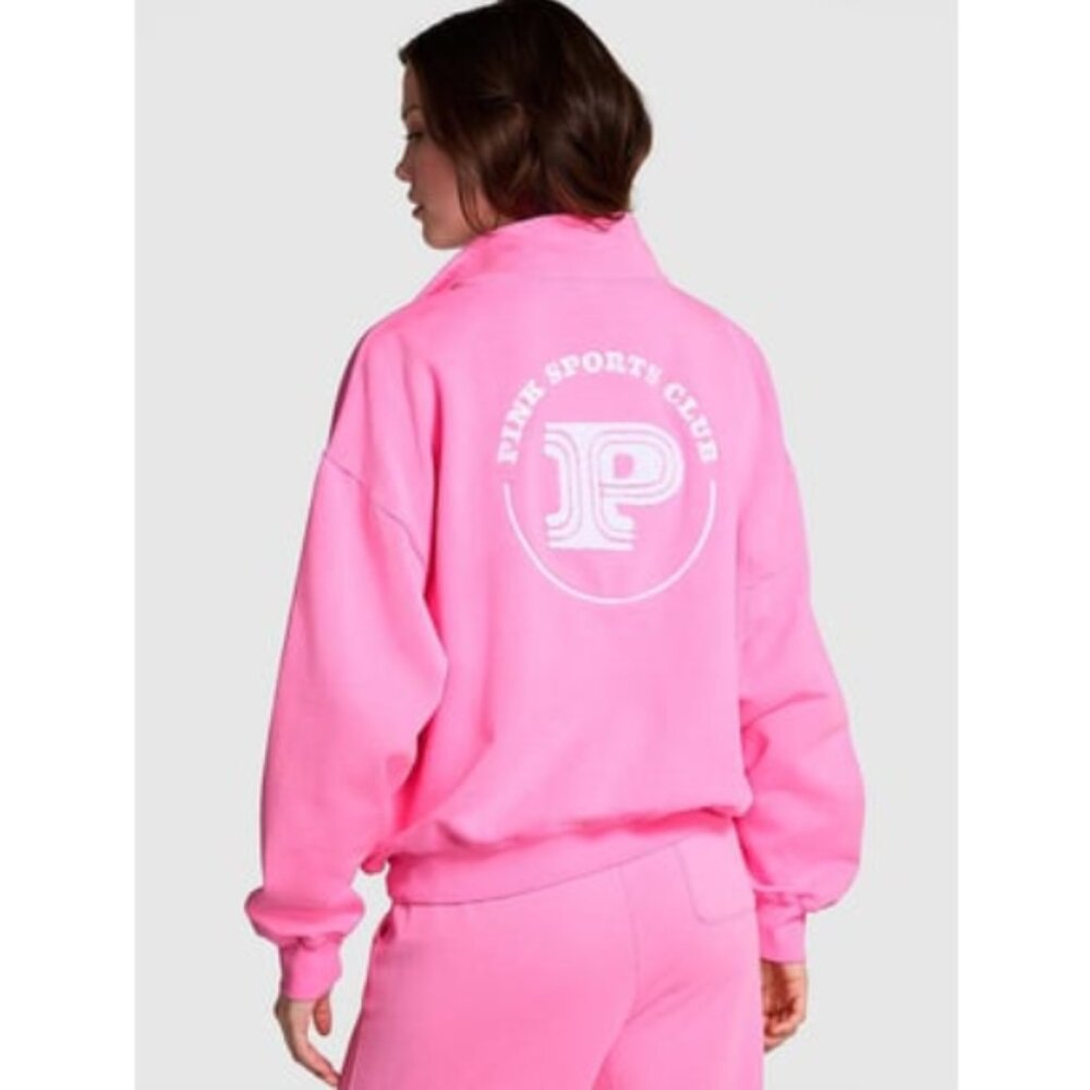 PINK VS Women's Full Zip Mock Neck Sweatshirt In Vibrant Pink Medium NWT
